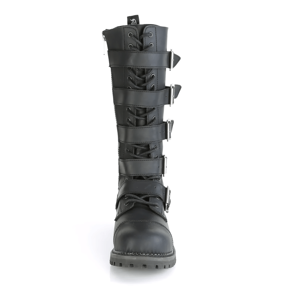 DEMONIA Vegan Leather 5-Buckle Steel Toe Lace-Up Boots