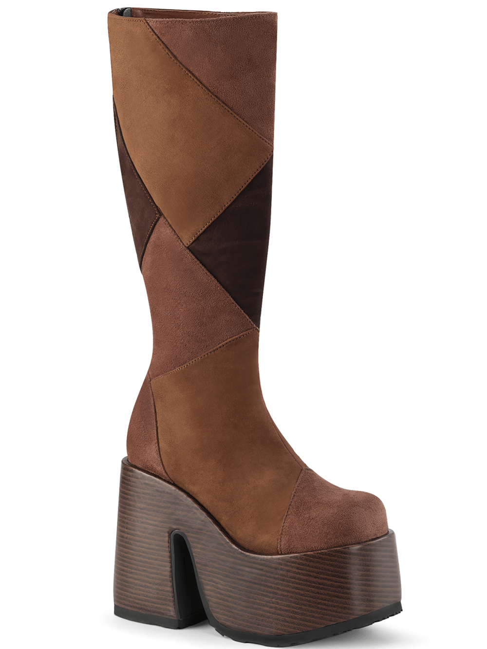 DEMONIA Vintage Brown Knee-High Patchwork Platform Boots