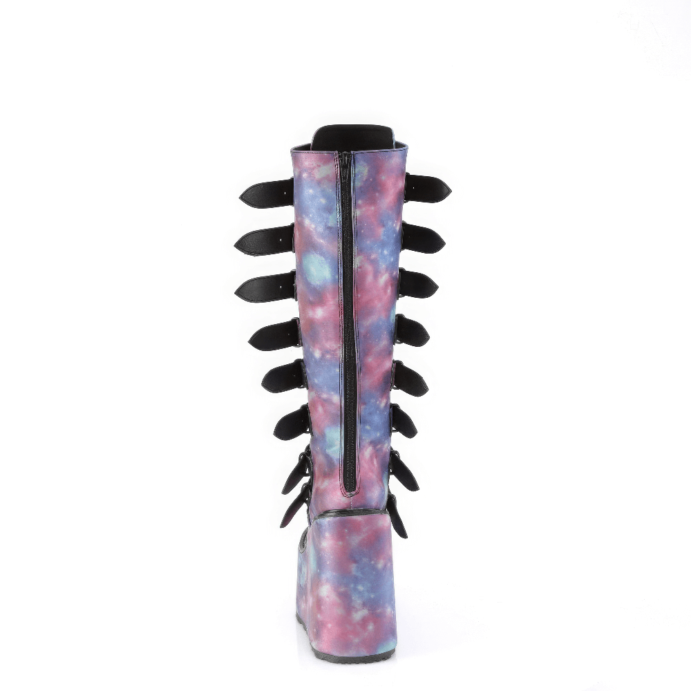 DEMONIA Vivid Reflective Knee-High Boots with Buckles