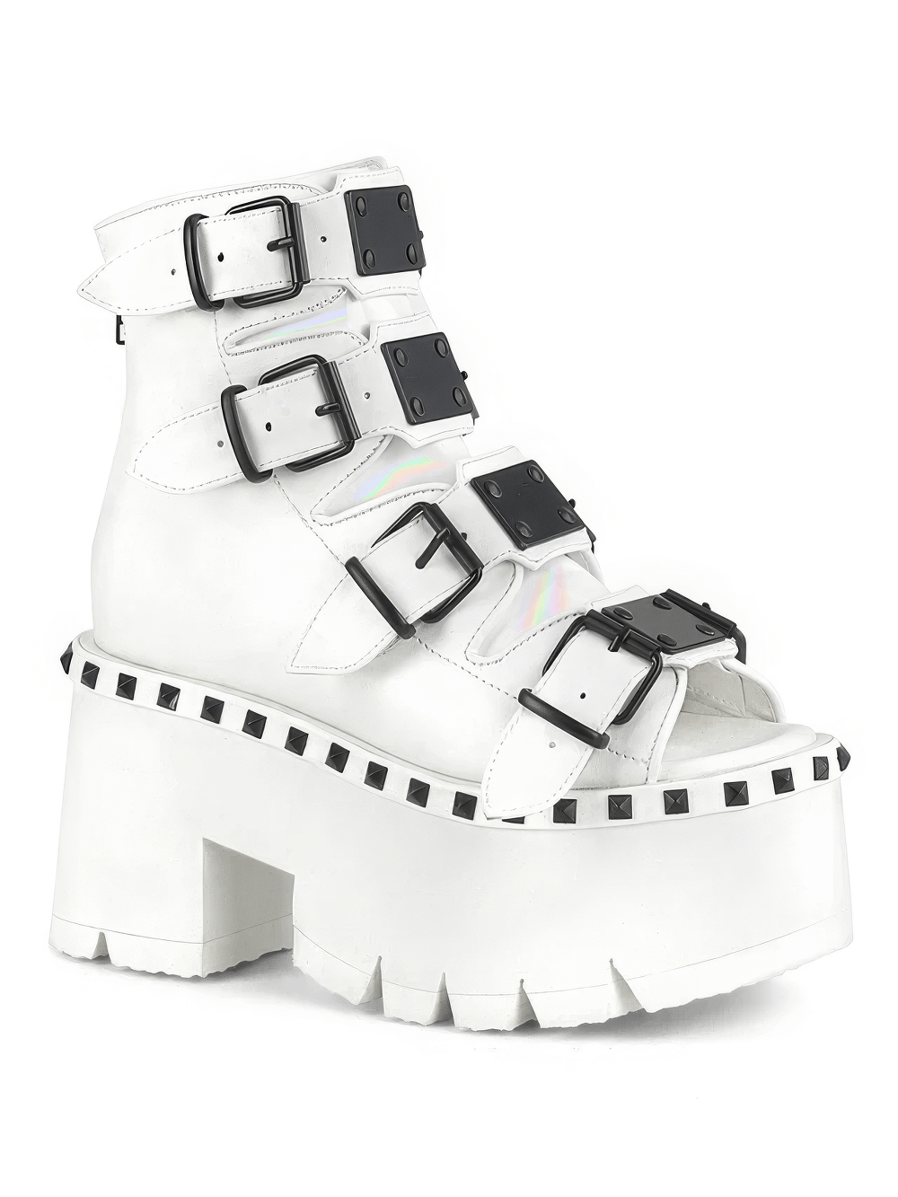 DEMONIA White Chunky Heel Platform Bootie Sandals