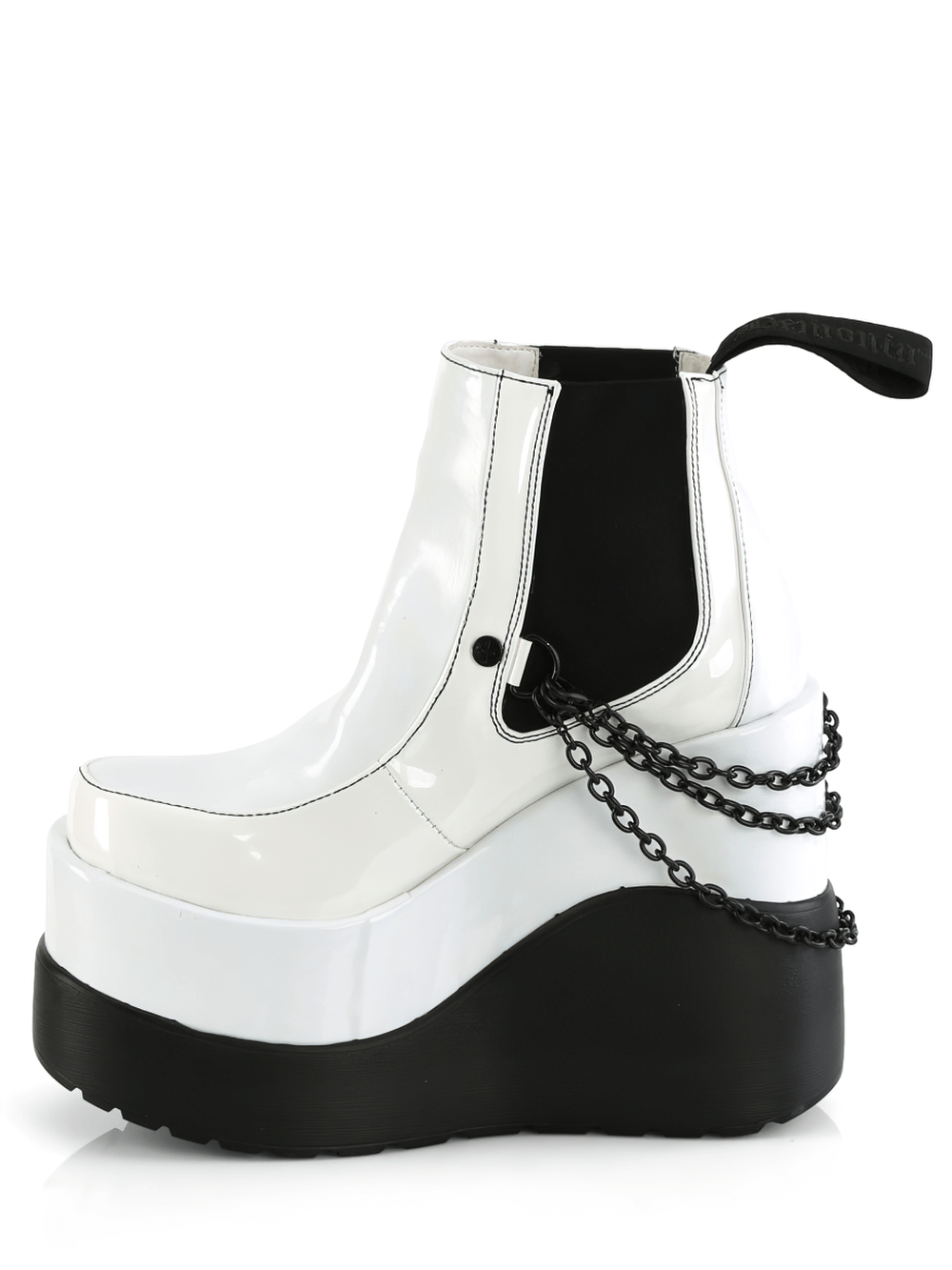 DEMONIA White Holographic Tiered Platform Boots with Chain