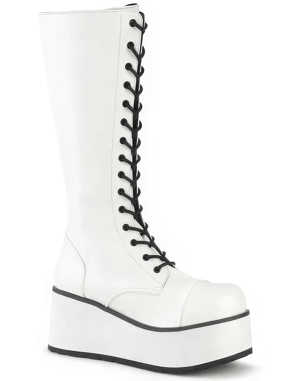 DEMONIA White Platform Knee-High Boots with Lace-Up