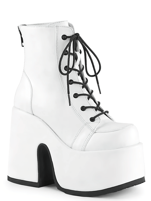 DEMONIA White Vegan Leather Lace-Up Ankle Boots