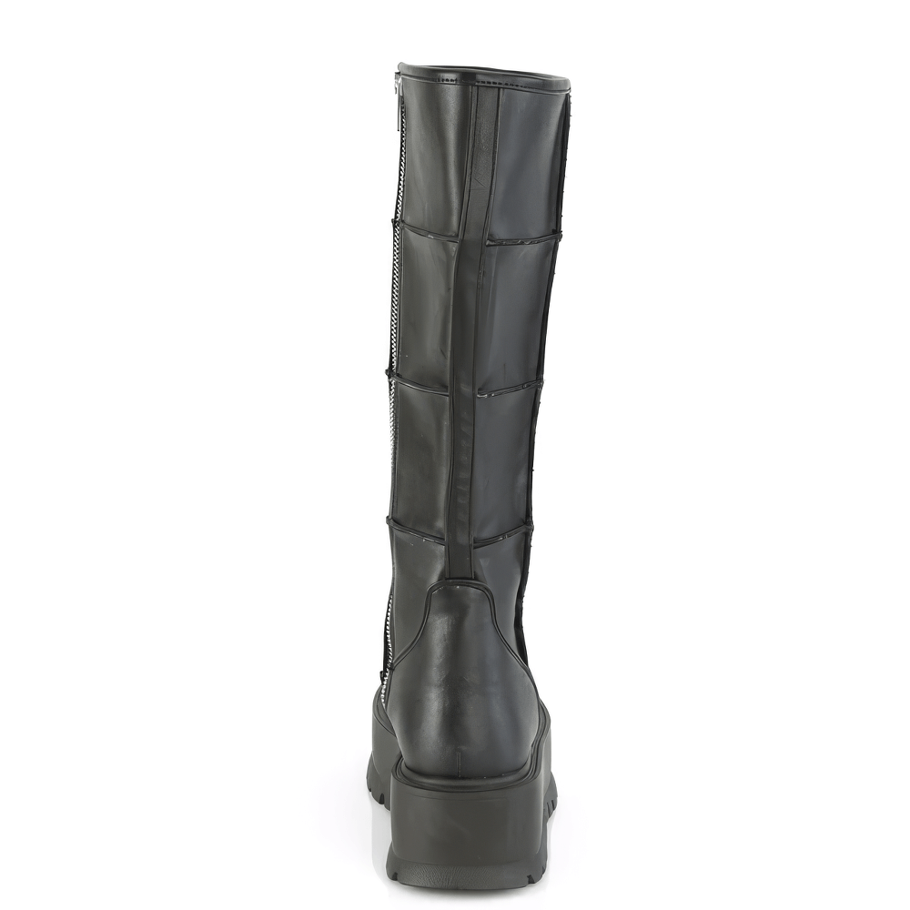 DEMONIA Women's Black Knee High Platform Boots