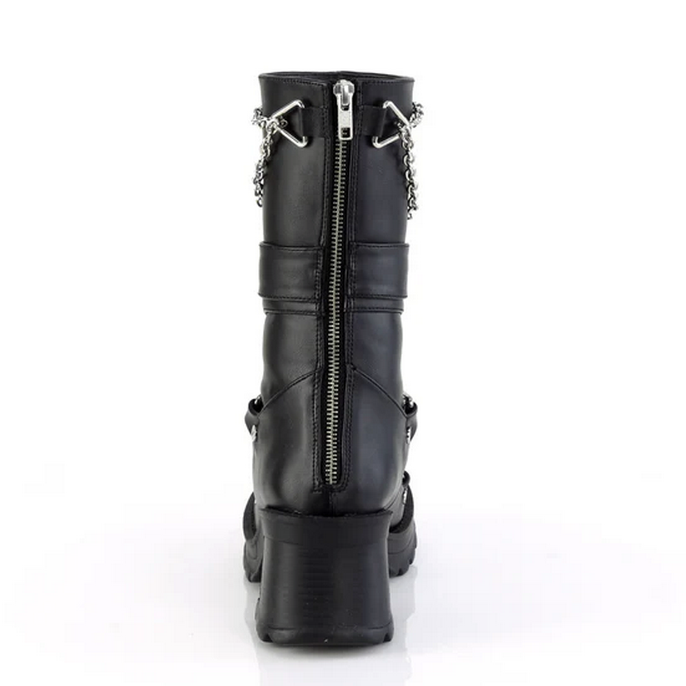 DEMONIA Women's Black Mid-Calf Boots with Chain Accents