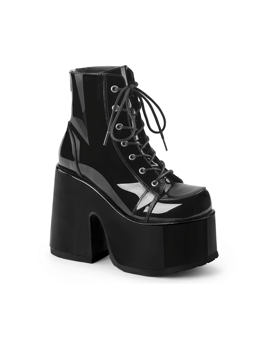 DEMONIA Women's Black Patent Lace-Up Platform Ankle Boots