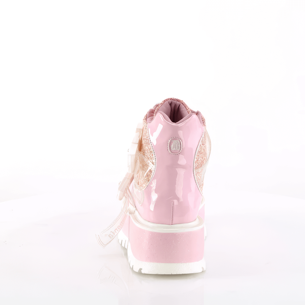 DEMONIA Women's Glitter Strap Pink Platform Ankle Boots