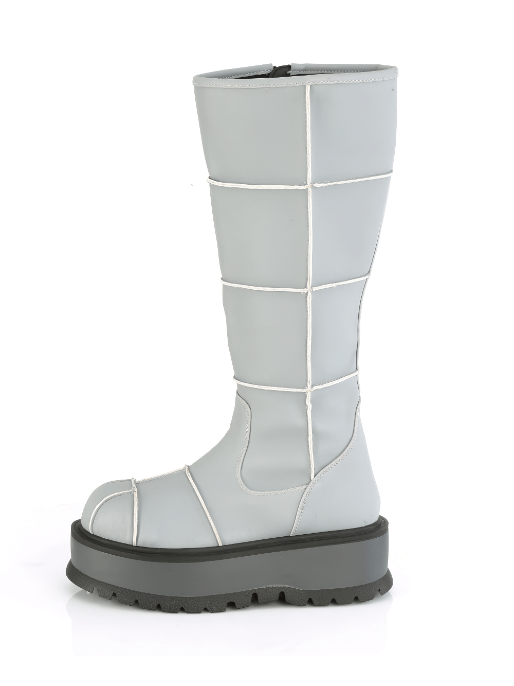 DEMONIA Women's Gray Reflective Knee-High Boots