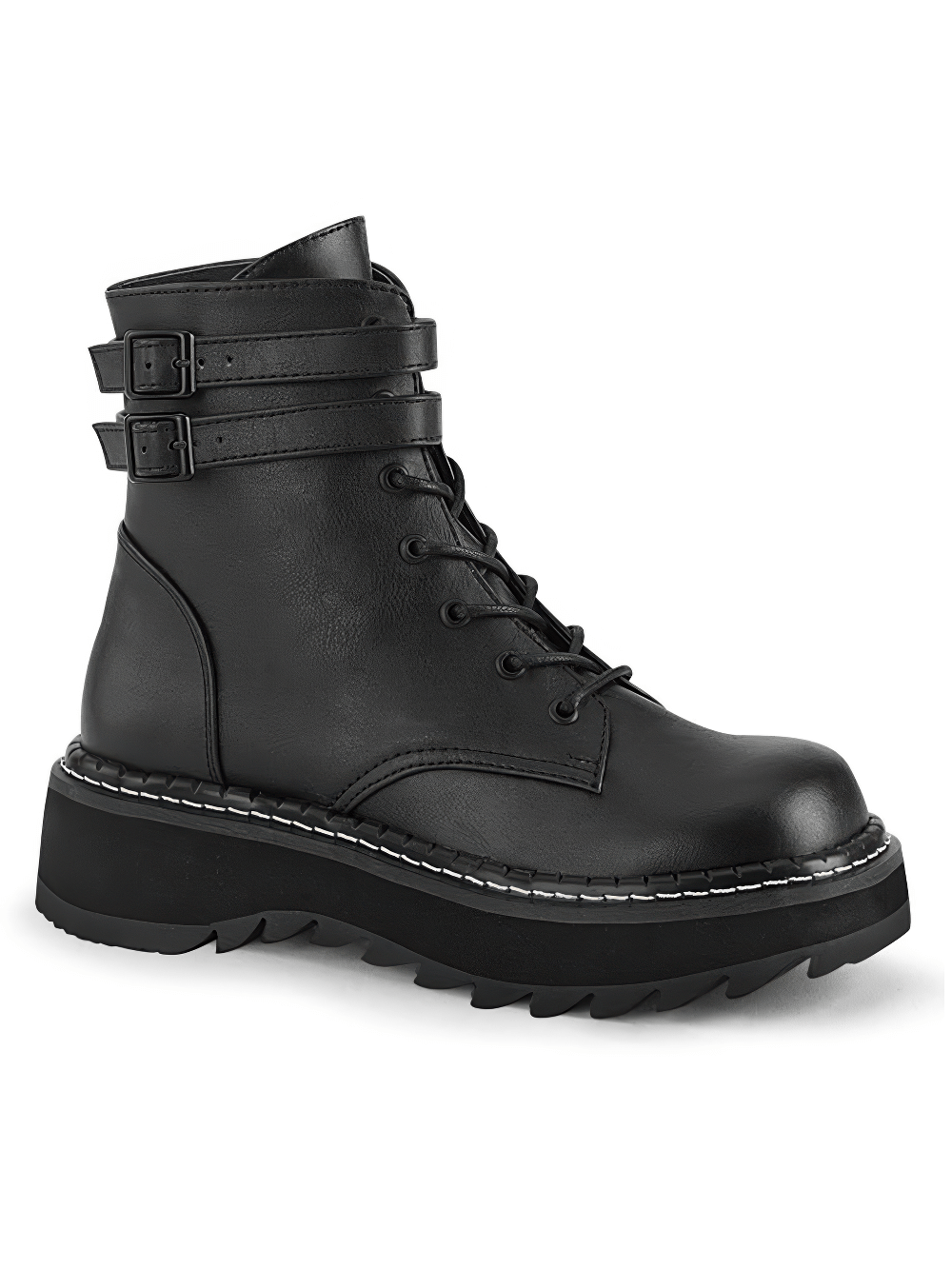 DEMONIA Women's Lace-Up Ankle Boots with Buckle Straps