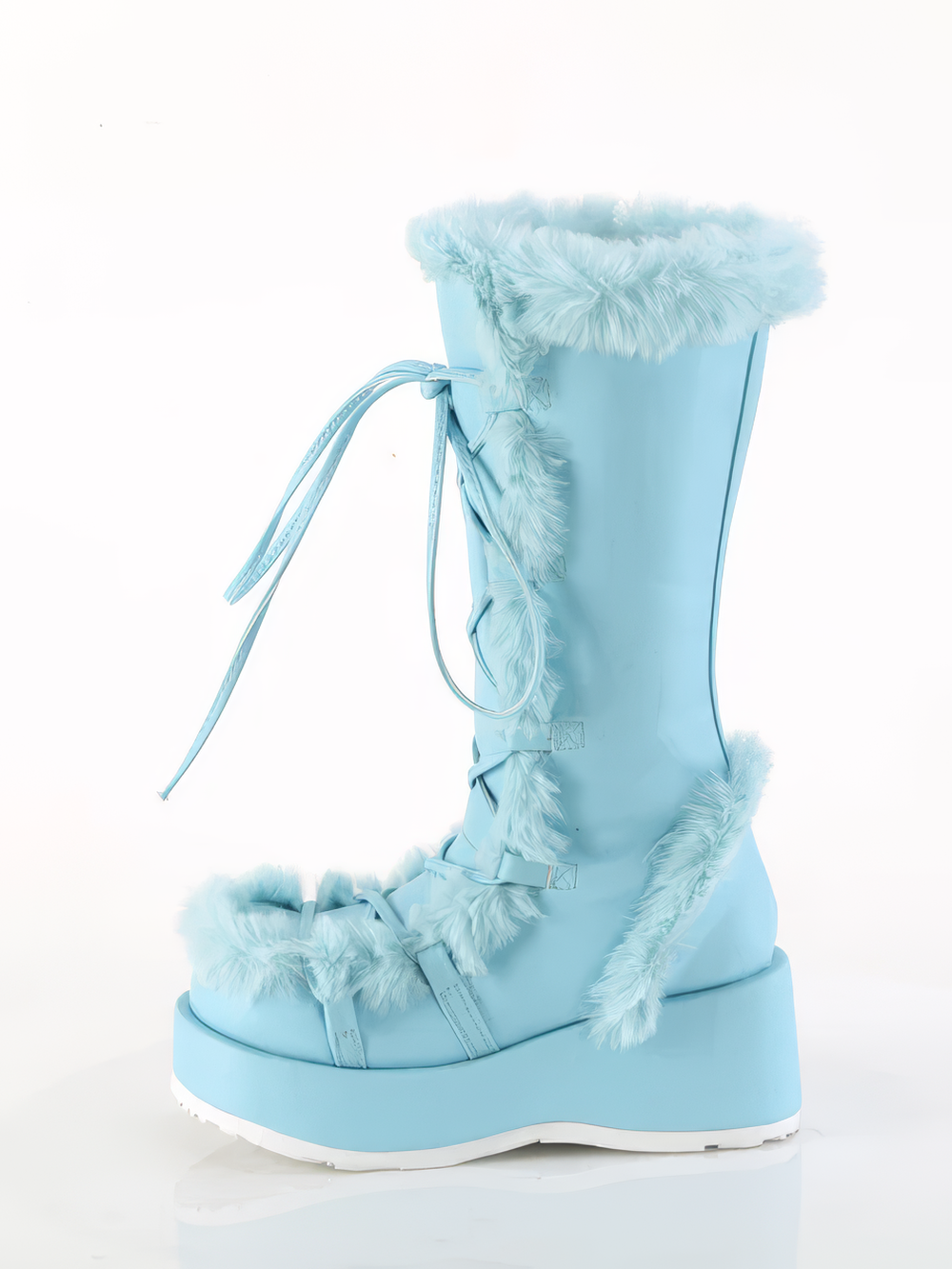 DEMONIA Women's Pastel Goth Style Light Blue Leather Boots
