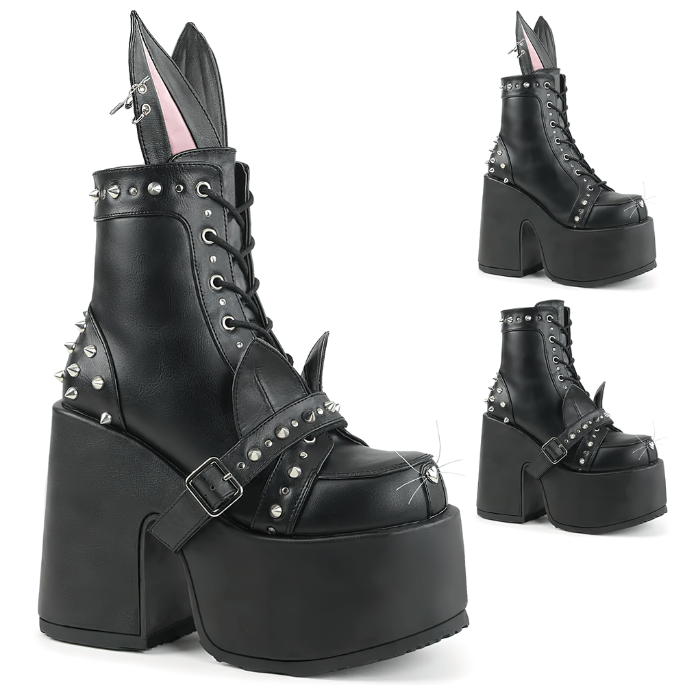 Edgy Demonia women's platform boots with bunny ears, spikes, and a robust 5-inch heel, perfect for punk style.