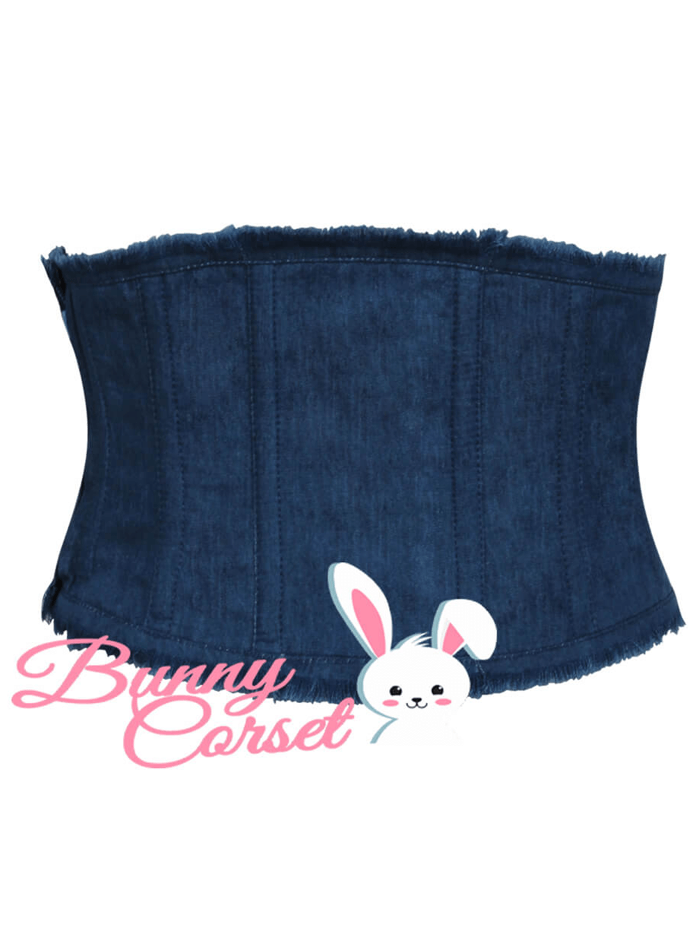 Sleek denim corset belt with spiral steel boning, perfect for stylish support and effortless chic.