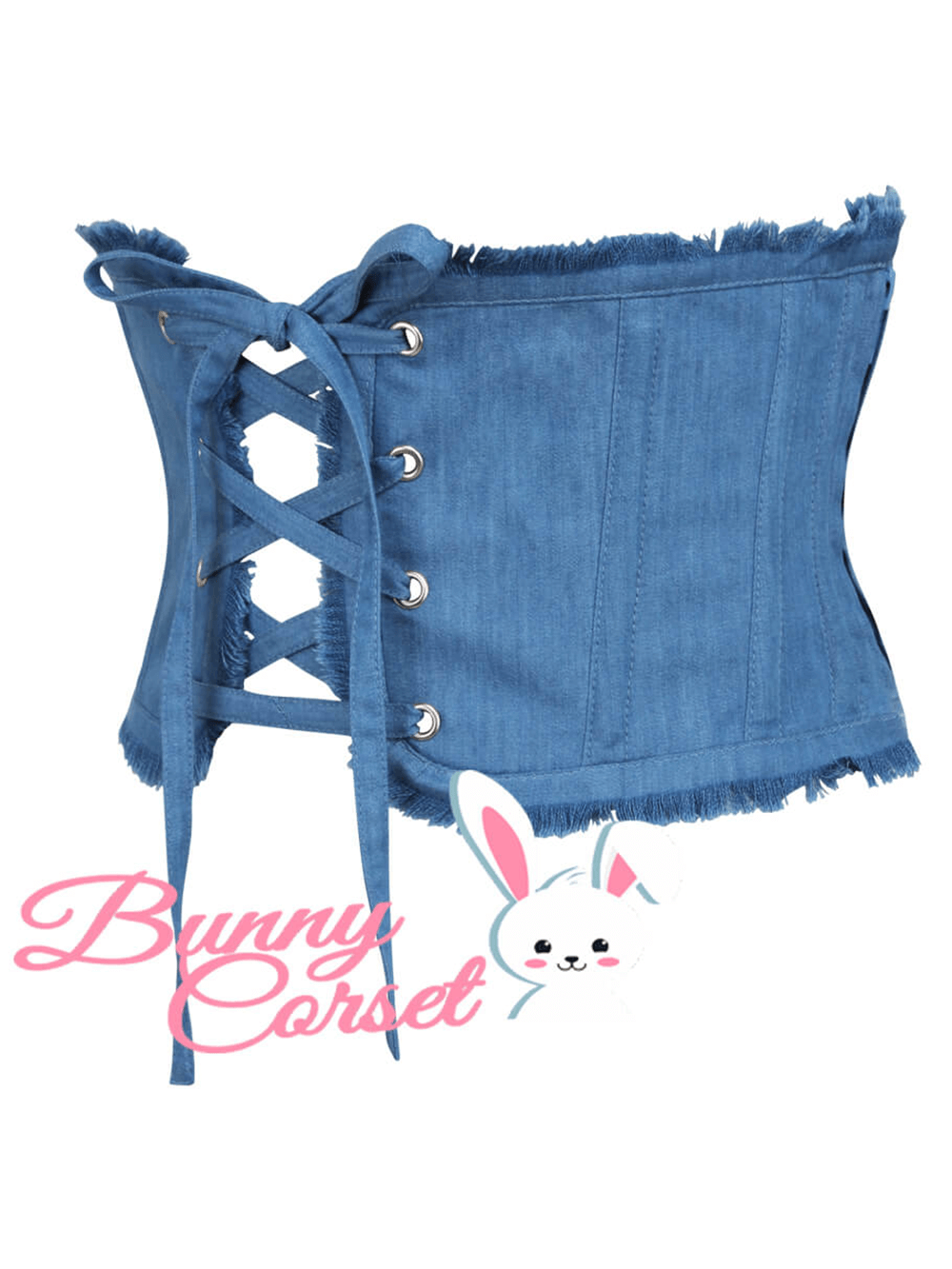 Sleek denim corset belt for women with spiral steel boning and stylish lace-up design.
