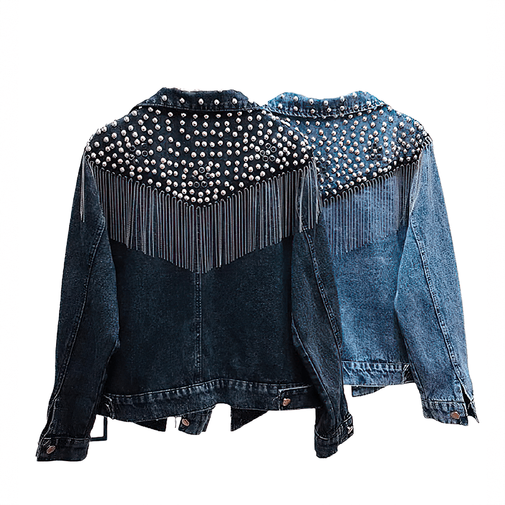 Denim Women's Jacket With Tassel And Rivet / Stylish Casual Streetwear - HARD'N'HEAVY