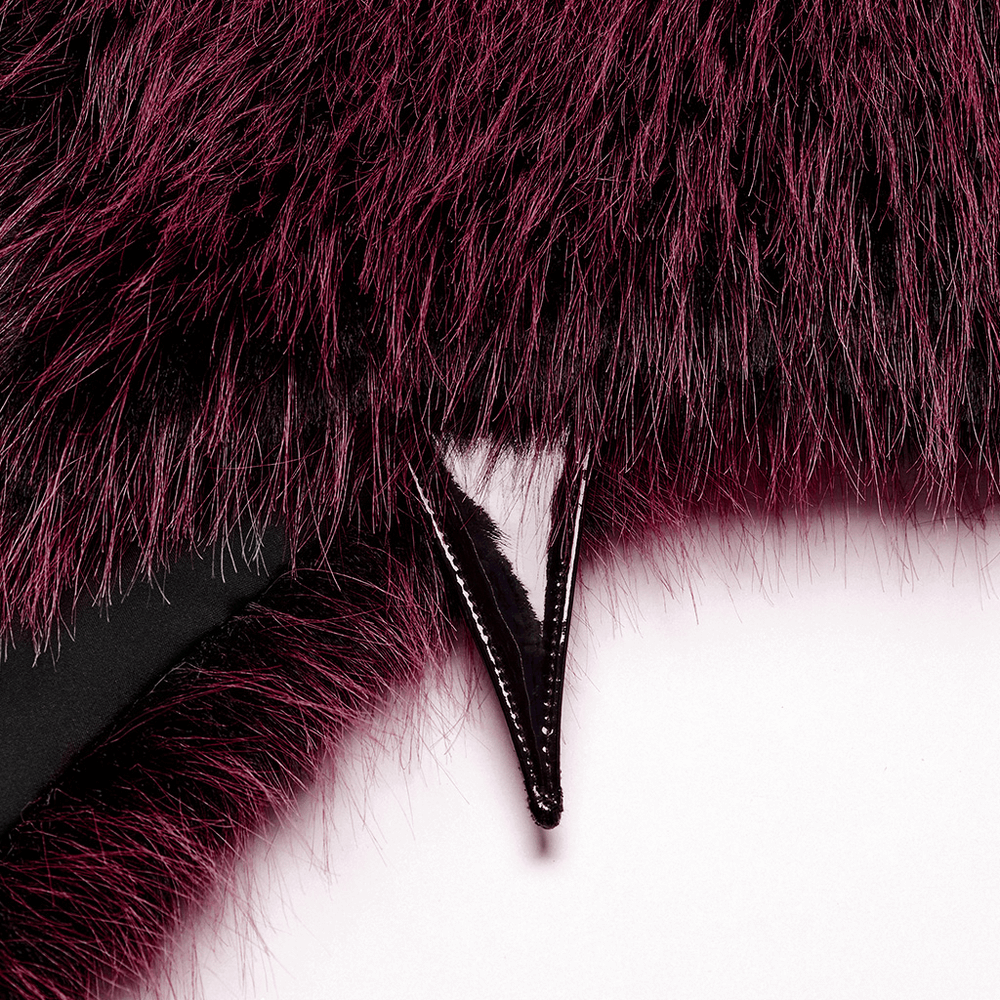 Close-up of dual-tone devil fur cape showing plush texture and leather detailing, perfect for a striking costume.