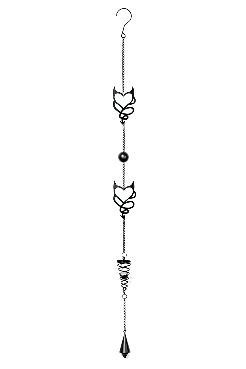 Devil Heart black metal hanging decoration with roses and chains, perfect for gothic decor and dark aesthetics.