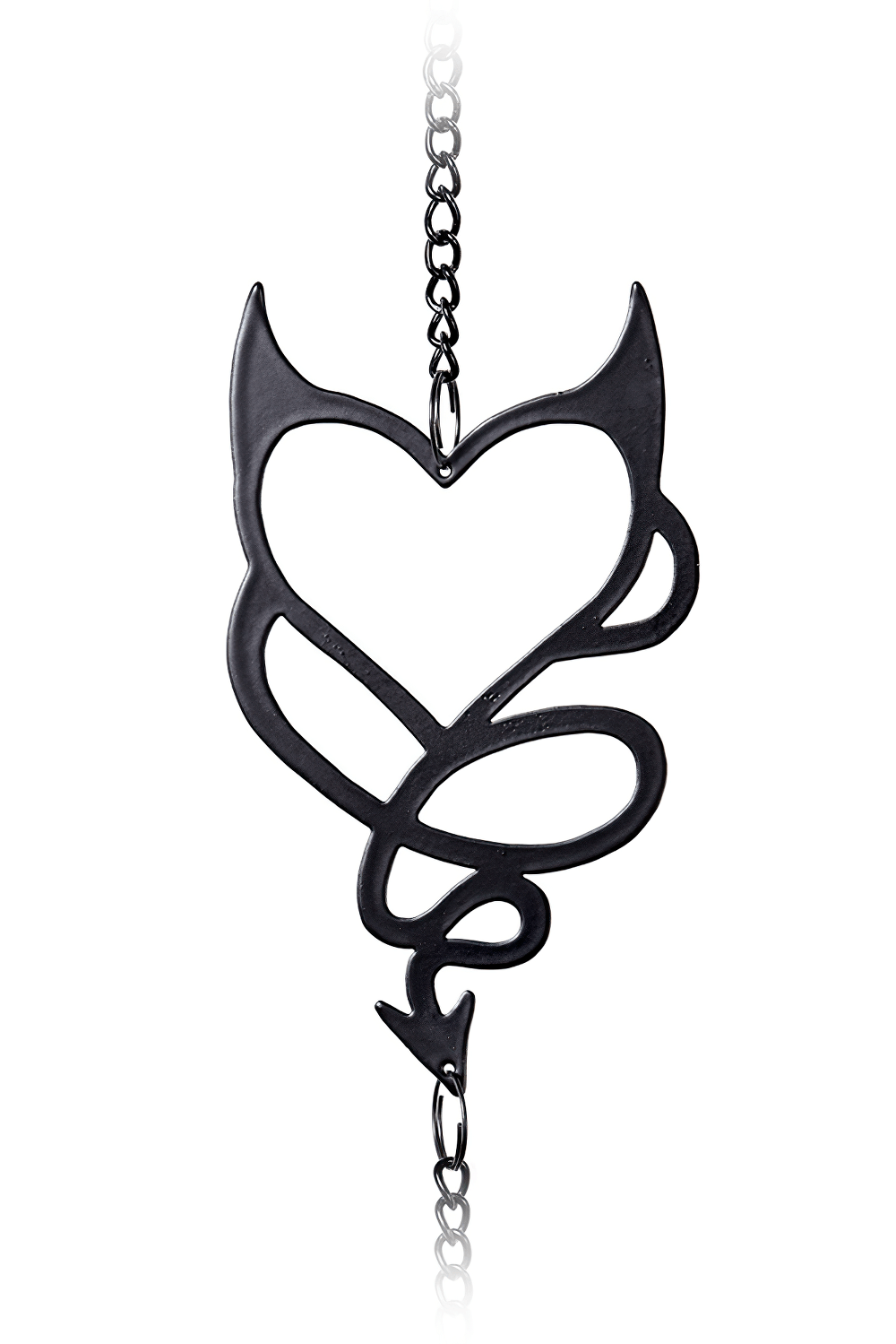Gothic Devil Heart hanging decoration with black chains and playful design for dark chic decor.