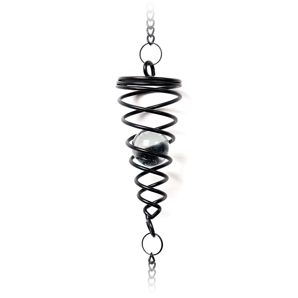 Gothic black spiral decoration with a glass ball, perfect for dark chic home accents.