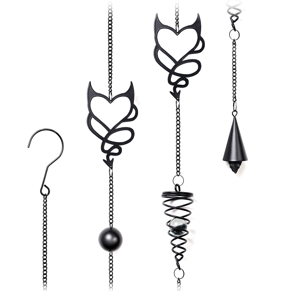 Devil heart black metal hanging decoration with roses, gothic style, swirling chains, perfect for dark chic home decor.