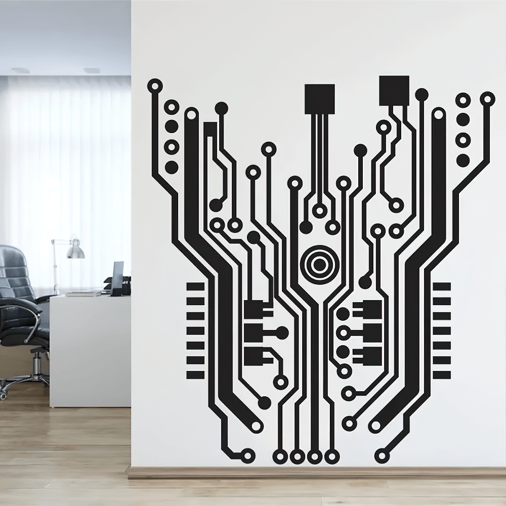 Sticker en vinyle représentant un circuit de processeur numérique pour décorer une pièce