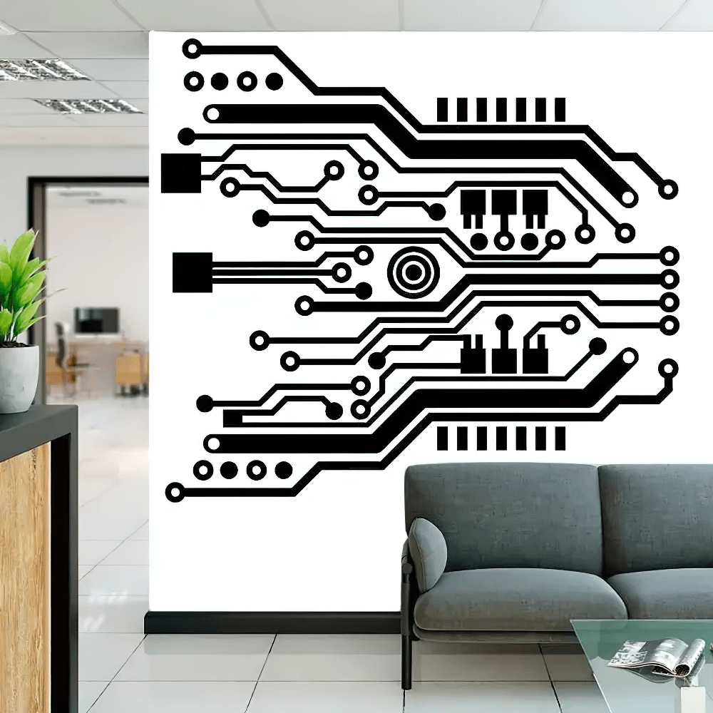 Sticker en vinyle représentant un circuit de processeur numérique pour décorer une pièce