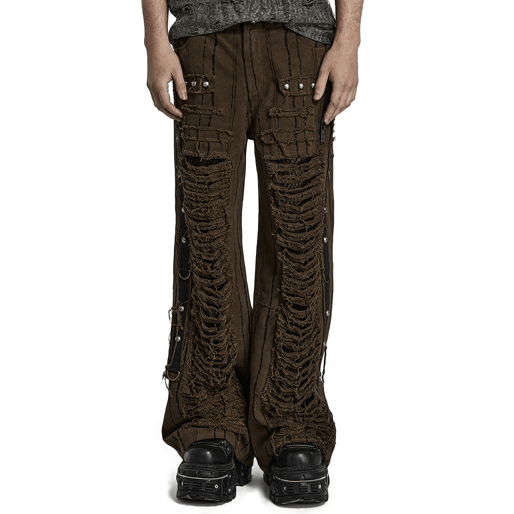 Distressed Cyberpunk Cargo Trousers with Side Ribbons - HARD'N'HEAVY