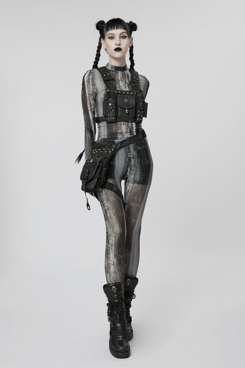 Distressed Cyberpunk Leggings - Mesh Techwear Style - HARD'N'HEAVY