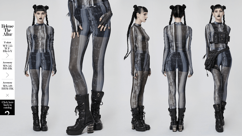 Distressed Cyberpunk Leggings - Mesh Techwear Style - HARD'N'HEAVY