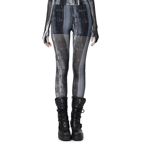Distressed Cyberpunk-Leggings – Mesh-Techwear-Stil