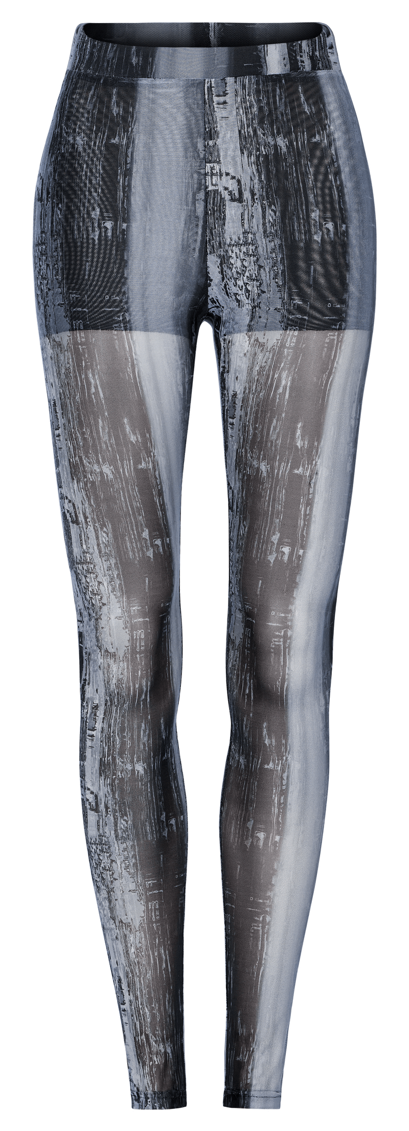 Distressed Cyberpunk leggings in mesh techwear style, featuring a unique post-apocalyptic design for futuristic fashion.