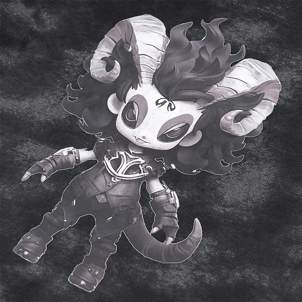 Stylized horned demon character in edgy attire, showcasing grunge and alternative fashion vibes.