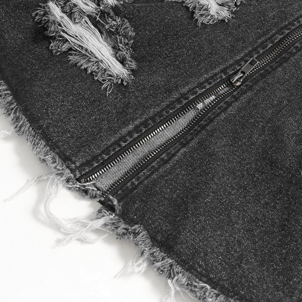 Denim-Beinstulpen im Used-Look mit Ketten und Schnallen