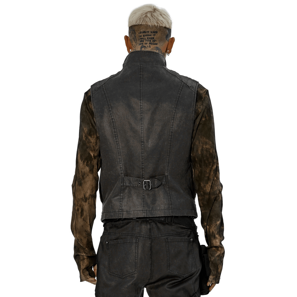 Distressed Gauze-Lined Zipper Fit Men's Waistcoat - HARD'N'HEAVY