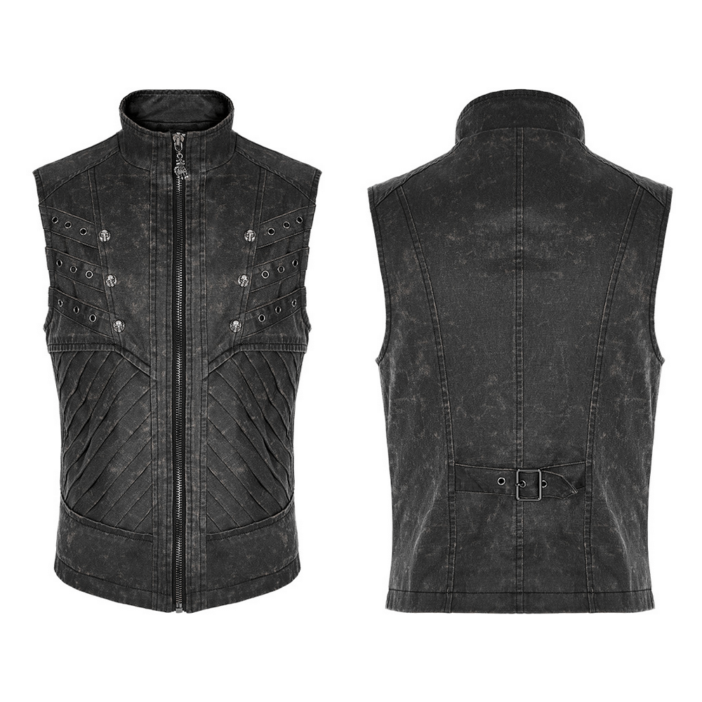 Distressed Gauze-Lined Zipper Fit Men's Waistcoat - HARD'N'HEAVY