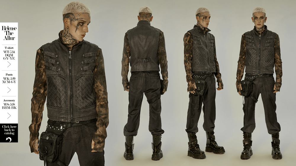 Distressed Gauze-Lined Zipper Fit Men's Waistcoat - HARD'N'HEAVY