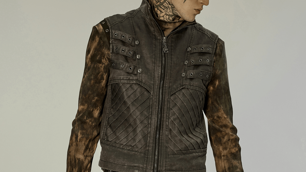 Distressed Gauze-Lined Zipper Fit Men's Waistcoat - HARD'N'HEAVY