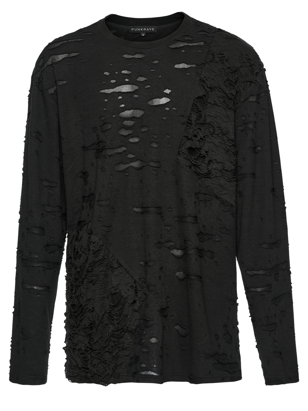 Distressed Gothic Knit Top with tattered design, featuring long sleeves and a loose, edgy silhouette for punk-inspired style.