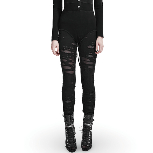 Distressed Gothic Mesh-Panel Leggings for Women