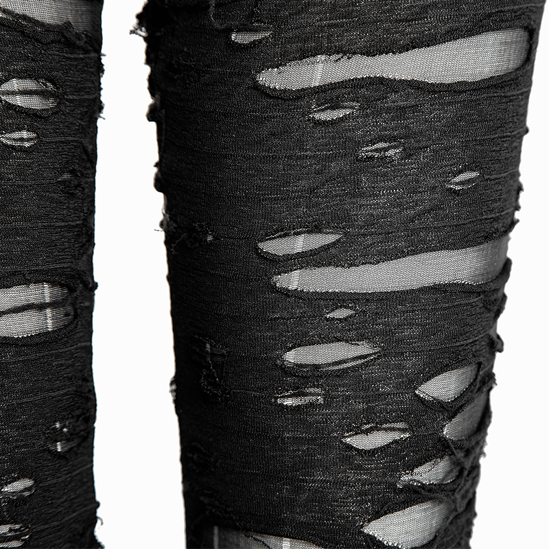 Distressed Gothic Mesh-Panel Leggings for Women - HARD'N'HEAVY