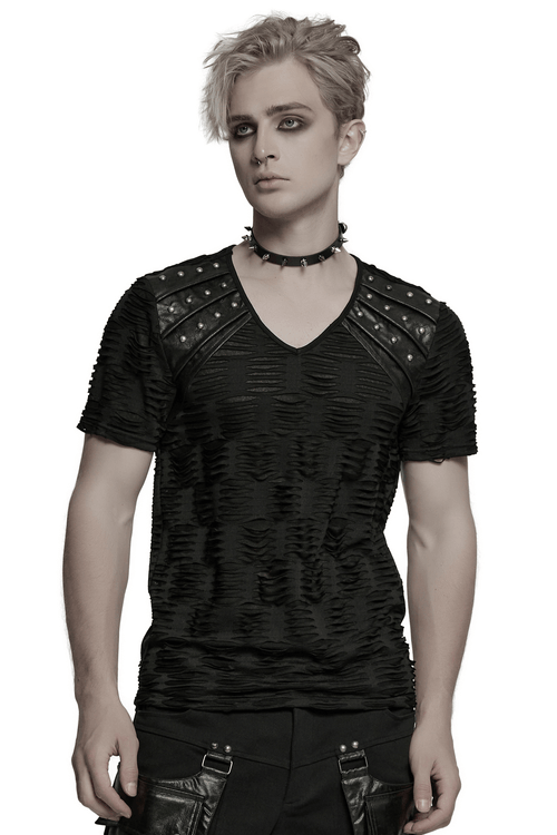 Verwaschenes Gothic-T-Shirt mit Nieten-Schulterdetails