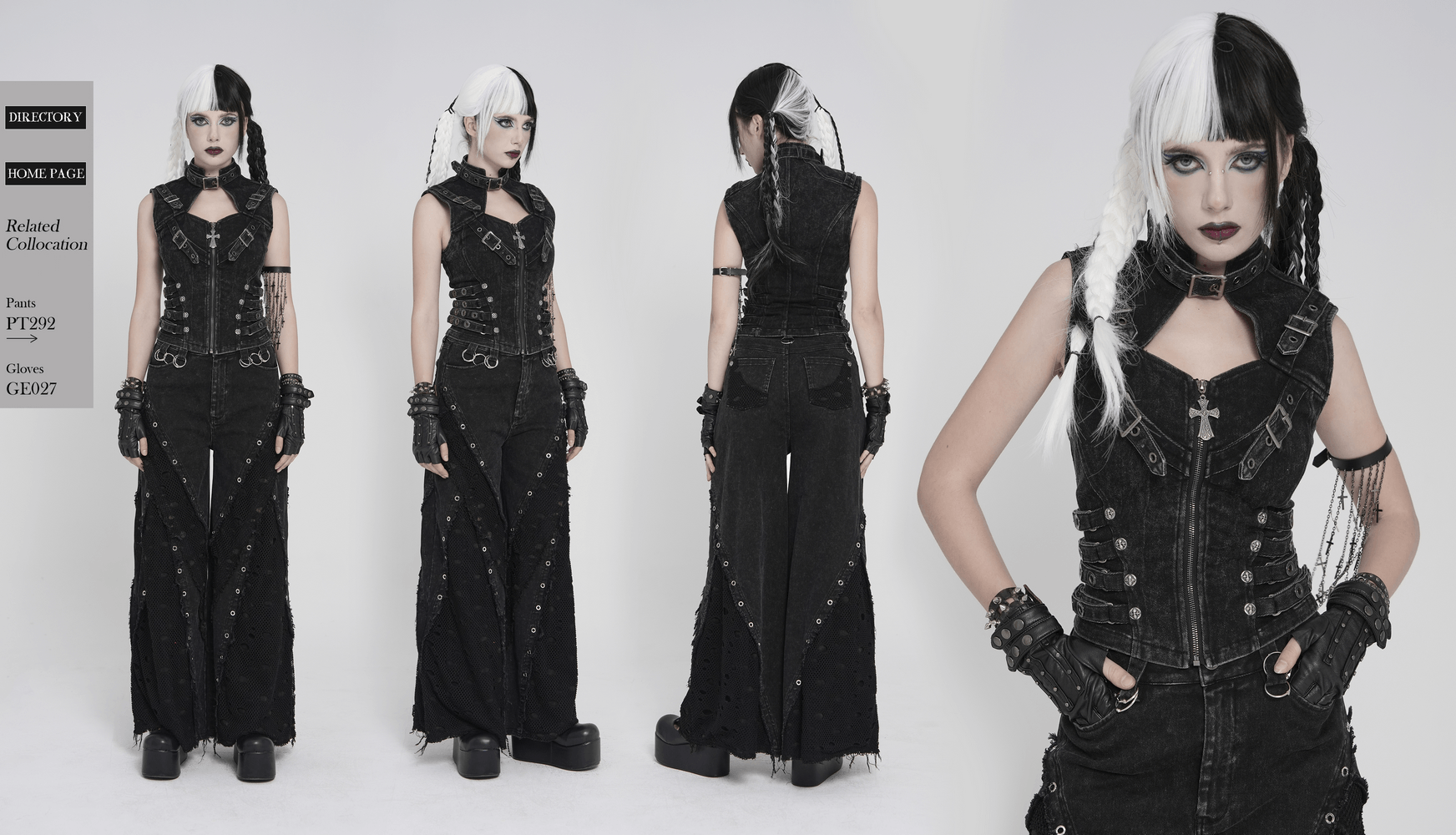 Distressed Gothic Vest With Buckle Strap Detail worn by a model, showcasing its punk and alternative style.