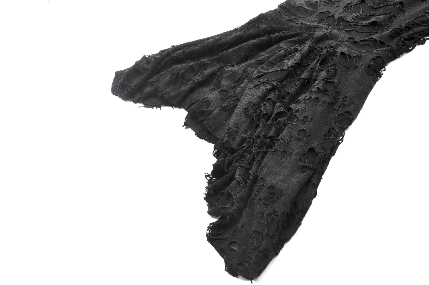 Distressed punk hooded poncho cape with a tattered black design, perfect for edgy style enthusiasts.