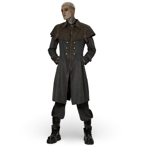Distressed Steampunk Tailcoat with Buckle Accents