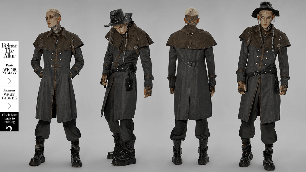 Distressed Steampunk Tailcoat with Buckle Accents - HARD'N'HEAVY