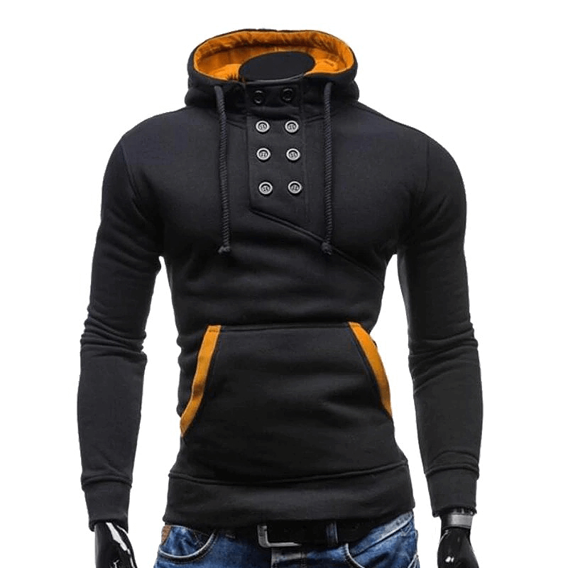 Double-breasted Hoodie / Male Hooded Sweatshirts with Button Decoration / Men's Alternative Apparel