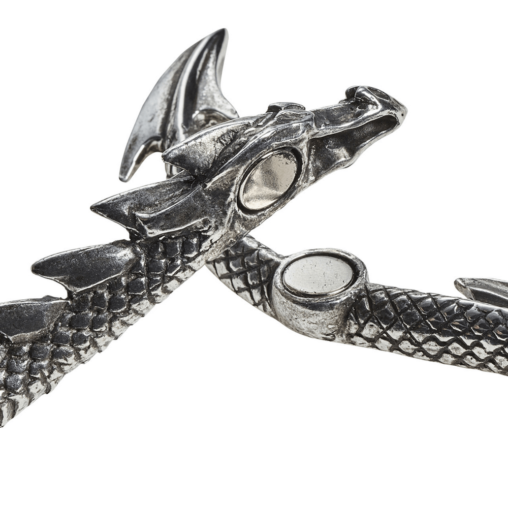 Intricate pewter dragon necklace featuring a spined tail design with a striking dragon head.