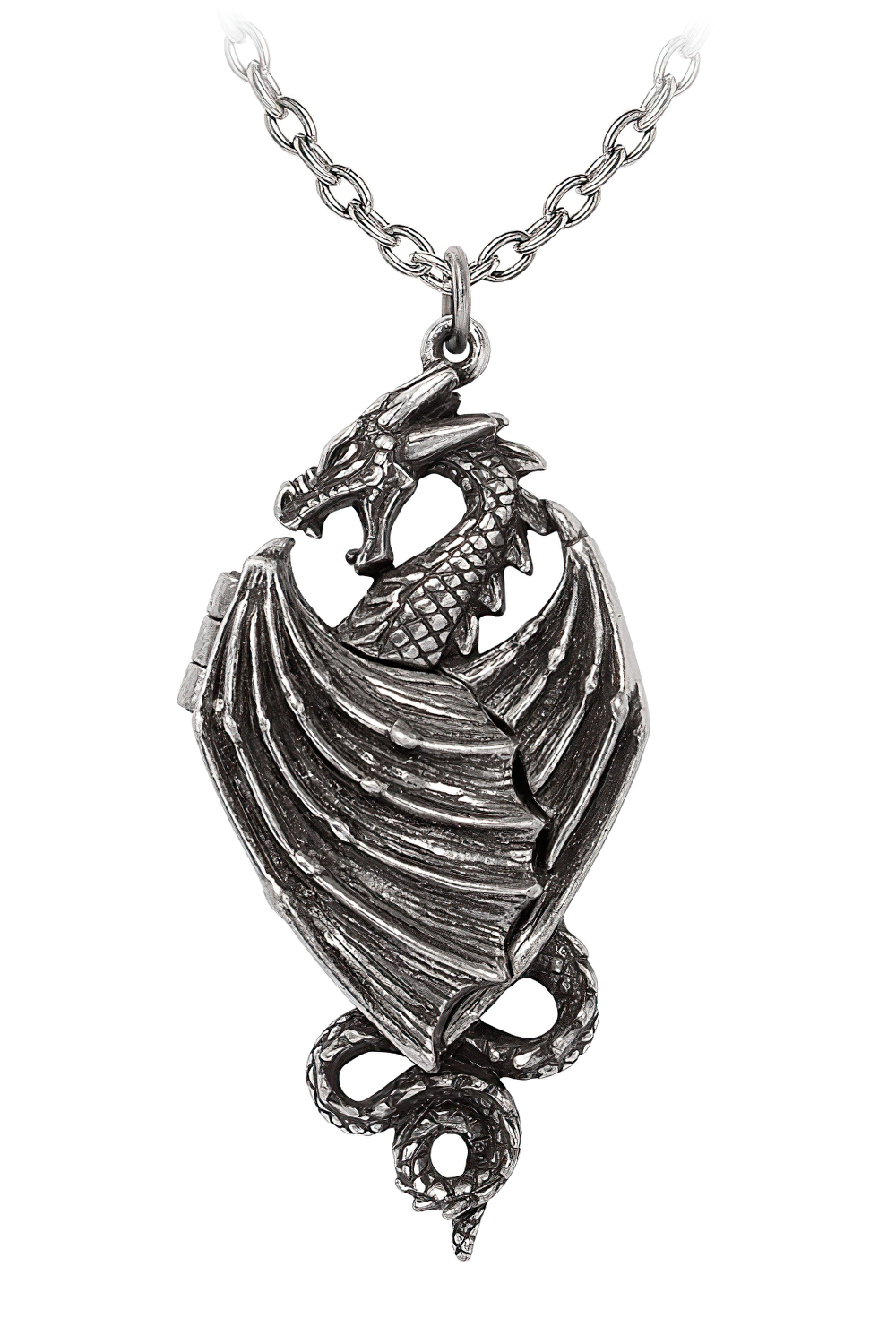Dragonistii Order Talisman Pendant with Hidden Locket featuring a detailed dragon's wing locket necklace.