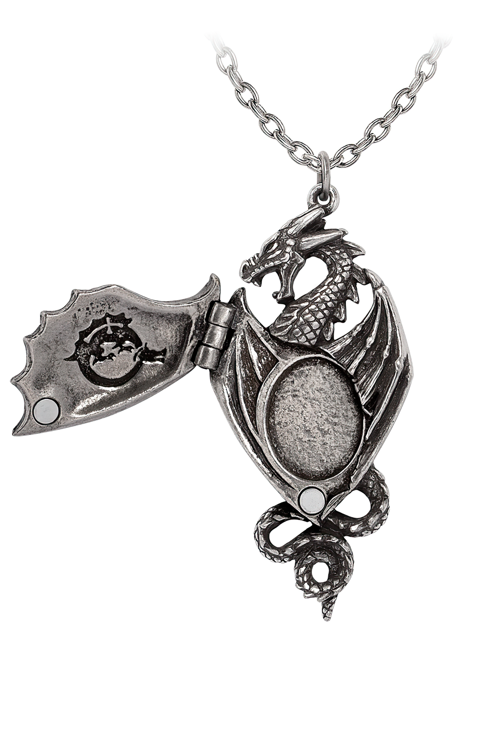 Dragonistii Order Talisman Pendant with Hidden Locket showcasing a gothic dragon locket necklace with intricate design.