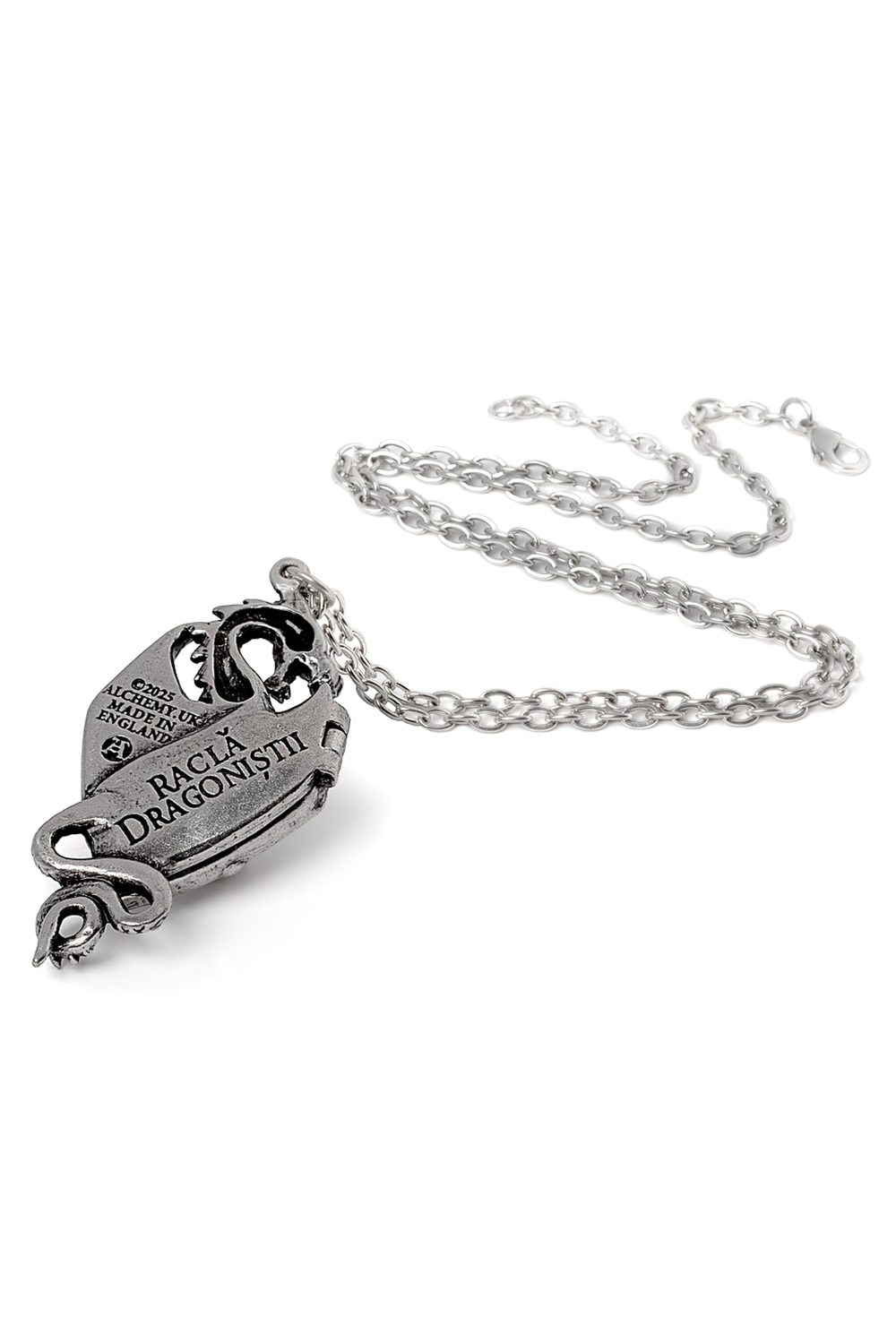 Dragonistii Order Talisman Pendant with Hidden Locket on a silver chain showcasing intricate dragon design.