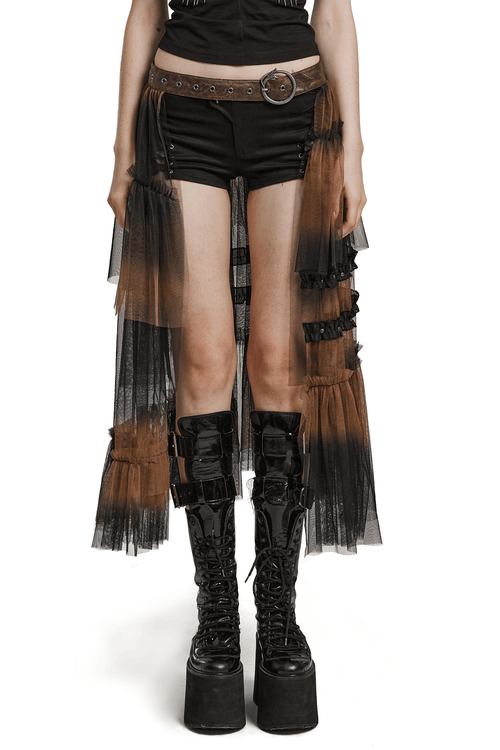 Demi-jupe longue en maille superposée avec ceinture pour femme